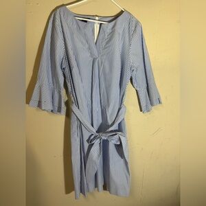 Talbots blue striped dress size 16 100% cotton